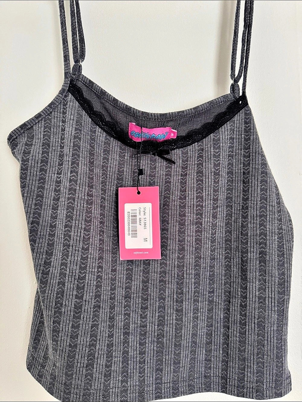 Cotton On Body Gray Ribbed Knit Strappy Cami Tank Top NWT